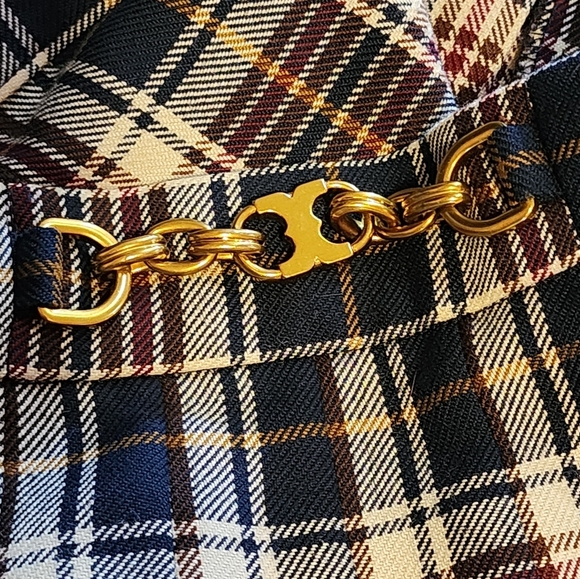 Tory Burch Plaid A-Line Skirt Size 14 Gold Chain Logo Preppy Academia Fall - Picture 7 of 11
